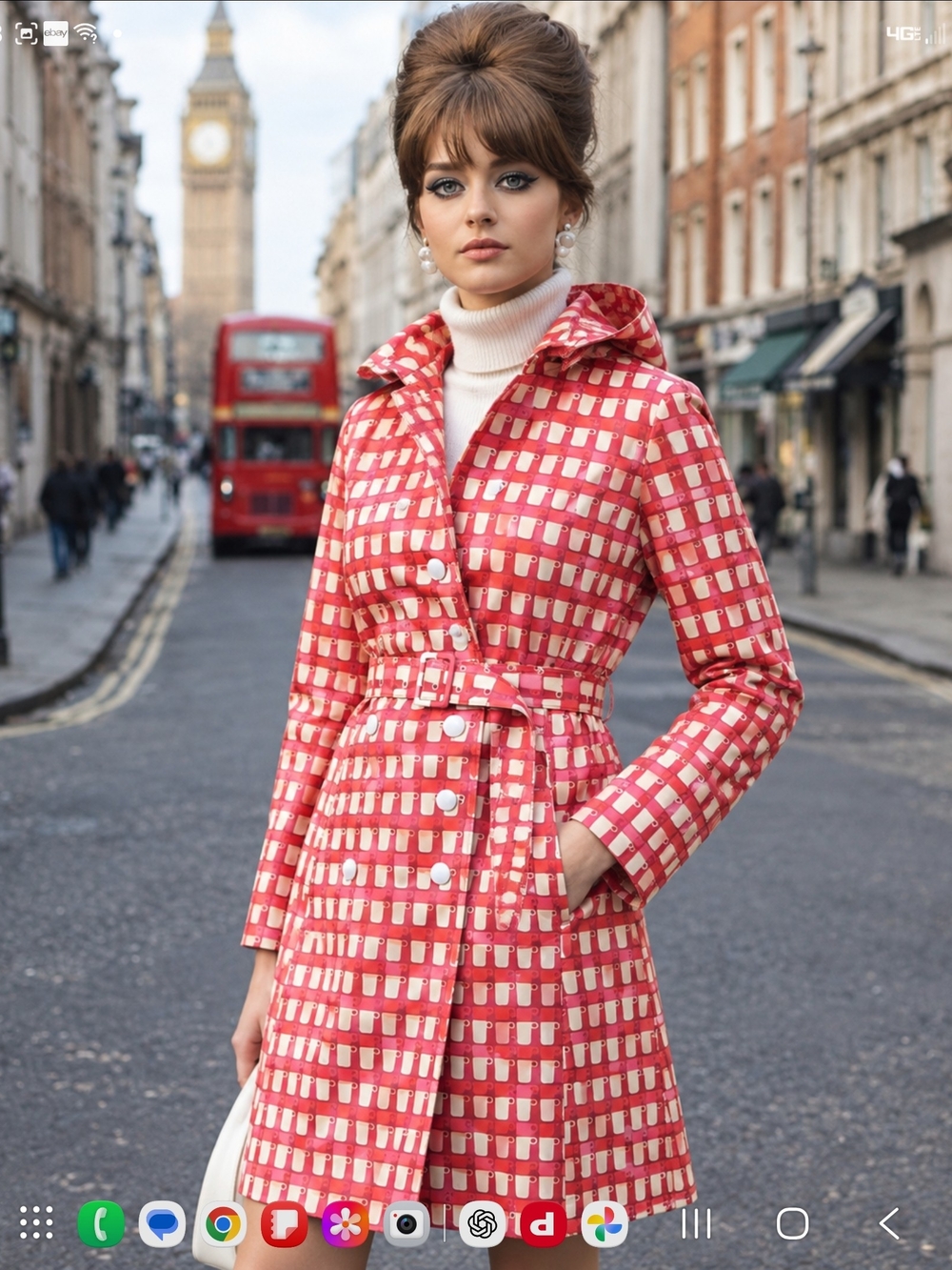 Orla Kiely Red and Cream Vintage Stacked Coffee Cup Trench
